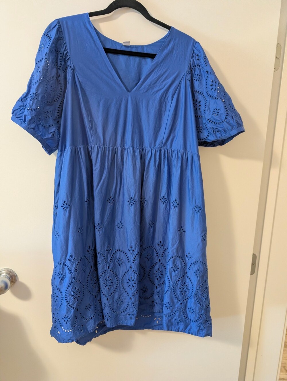 Old Navy XL Blue Eyelet Puff Sleeve Babydoll Cotton Dress